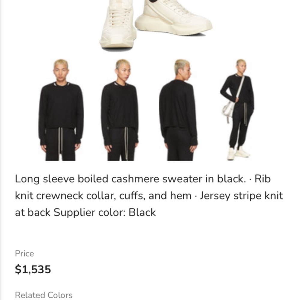 Rick Owens black boiled cashmere sweater good condition